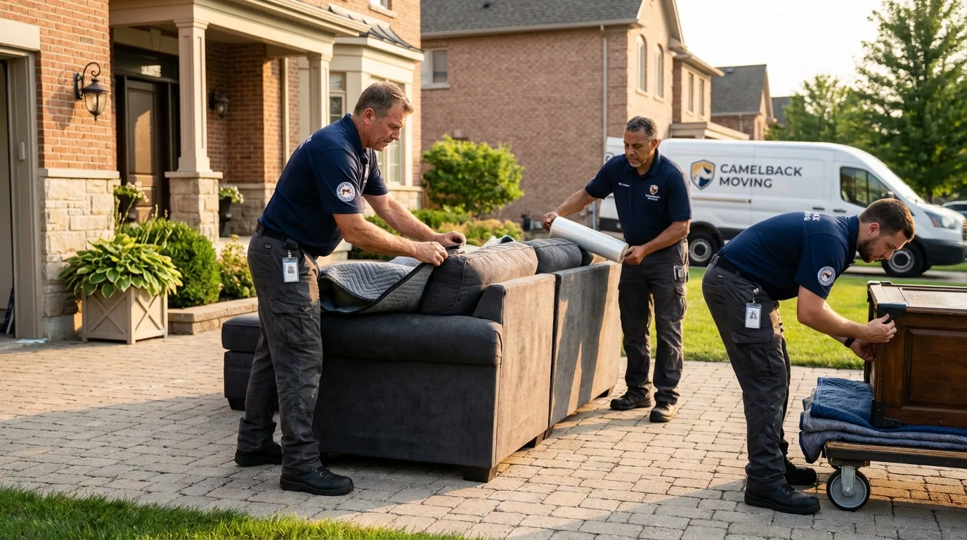 Large estate moving crew wrapping furniture in Freeport, NY