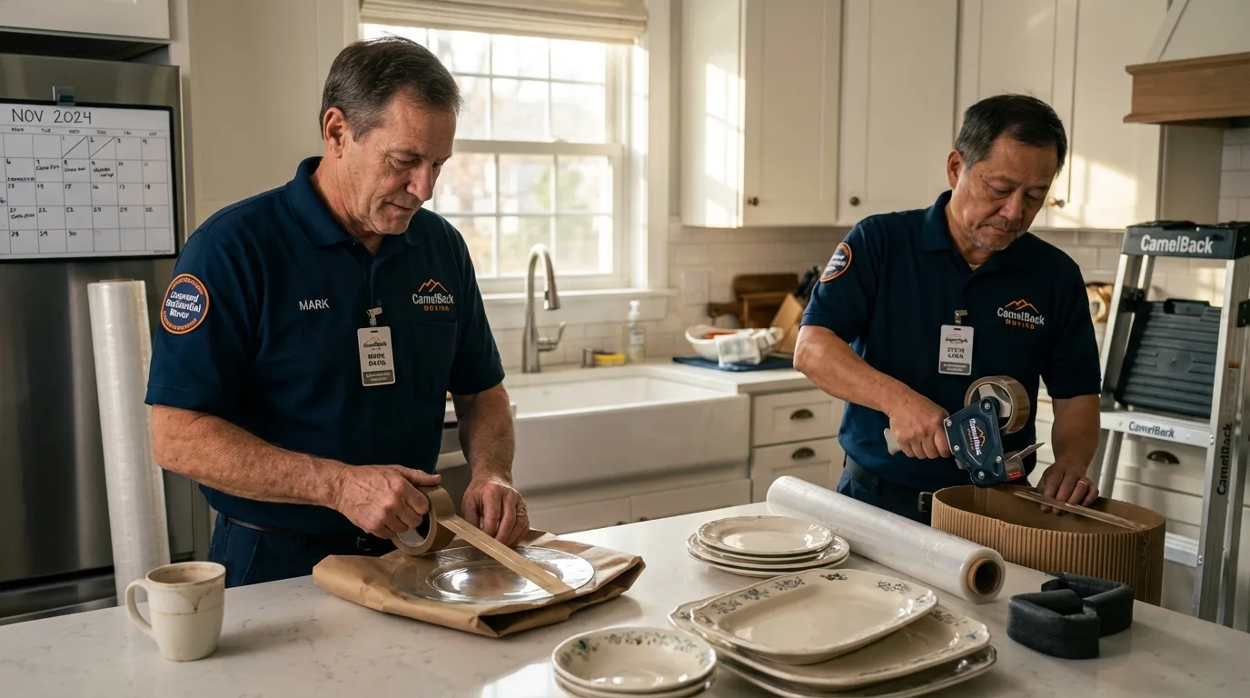 Professional crew packing kitchen dishware in Freeport, NY